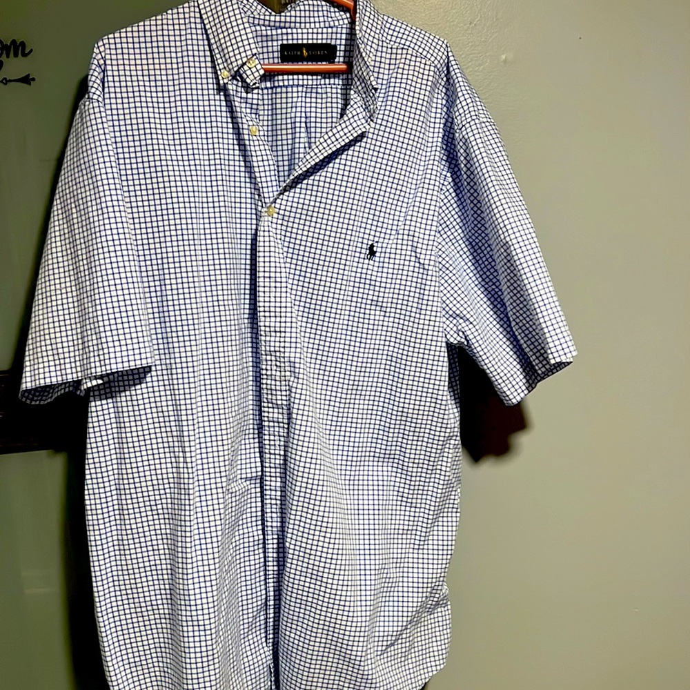 Ralph Lauren blue checker shirt sleeve dress shirt